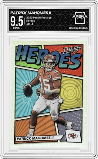 Patrick Mahomes II from the 2022 Panini Prestige set graded by Arena Club and given an overall grade of 9.5.