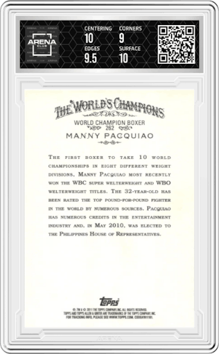 Manny Pacquiao from the 2011 Topps Allen & Ginter set graded by Arena Club and given an overall grade of 9.5.