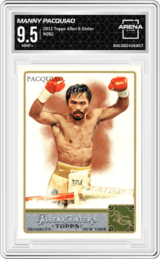 Manny Pacquiao from the 2011 Topps Allen & Ginter set graded by Arena Club and given an overall grade of 9.5.