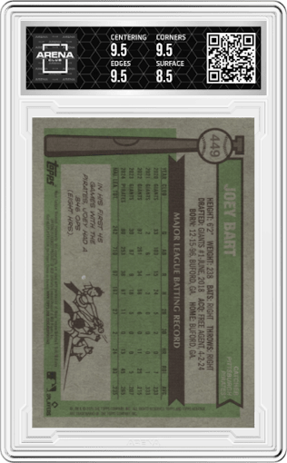 Joey Bart from the 2025 Topps Heritage set featuring a Pink Sparkle Refractor parallel graded by Arena Club and given an overall grade of 9.