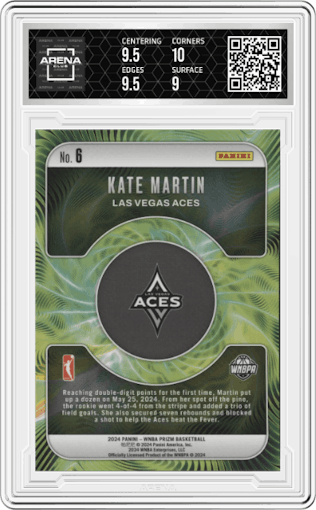 Kate Martin from the 2024 Panini Prizm WNBA set graded by Arena Club and given an overall grade of 9.5.