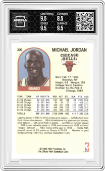 Michael Jordan  from the 1989-90 NBA Hoops  set graded by Arena Club and given an overall grade of 9.