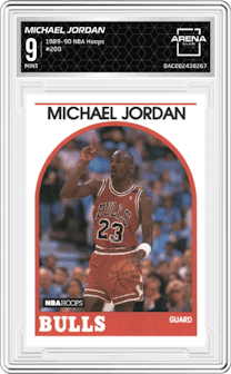 Michael Jordan  from the 1989-90 NBA Hoops  set graded by Arena Club and given an overall grade of 9.