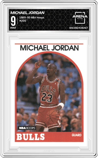 Michael Jordan  from the 1989-90 NBA Hoops  set graded by Arena Club and given an overall grade of 9.