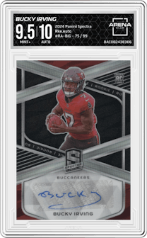 Bucky Irving from the 2024 Panini Spectra set graded by Arena Club and given an overall grade of 9.5.