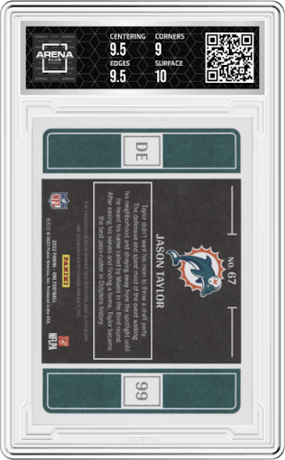 Jason Taylor from the 2022 Panini One set graded by Arena Club and given an overall grade of 9.5.