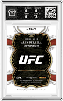 Alex Pereira from the 2023 Panini Select UFC set graded by Arena Club and given an overall grade of 8.