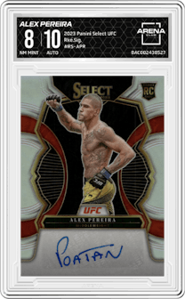 Alex Pereira from the 2023 Panini Select UFC set graded by Arena Club and given an overall grade of 8.