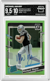 Michael Mayer from the 2023 Donruss Optic set featuring a Green parallel graded by Arena Club and given an overall grade of 9.5.