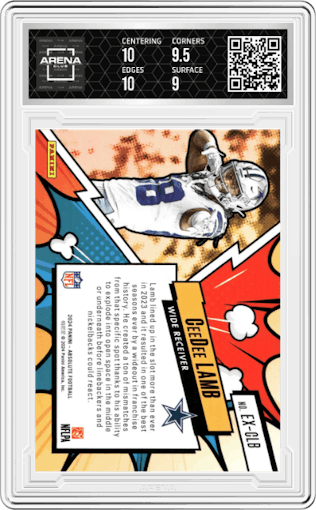 CeeDee Lamb from the 2024 Panini Absolute set graded by Arena Club and given an overall grade of 9.5.