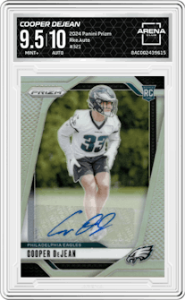 Cooper DeJean from the 2024 Panini Prizm set graded by Arena Club and given an overall grade of 9.5.