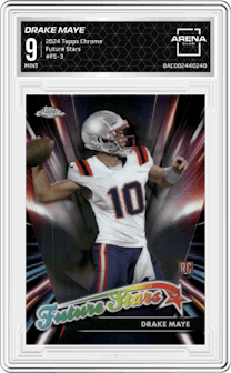 Drake Maye from the 2024 Topps Chrome set graded by Arena Club and given an overall grade of 9.