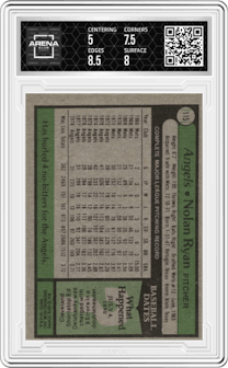 Nolan Ryan from the 1979 Topps set graded by Arena Club and given an overall grade of 5.5.
