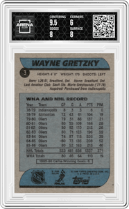 Wayne Gretzky from the 1986-87 Topps set graded by Arena Club and given an overall grade of 6.5.