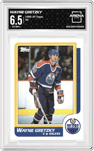 Wayne Gretzky from the 1986-87 Topps set graded by Arena Club and given an overall grade of 6.5.