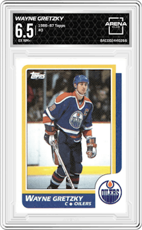 Wayne Gretzky from the 1986-87 Topps set graded by Arena Club and given an overall grade of 6.5.