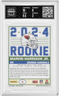 Marvin Harrison Jr. from the 2024 Panini Score set graded by Arena Club and given an overall grade of 3.5.