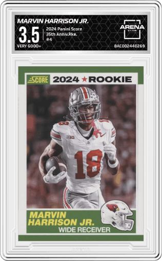 Marvin Harrison Jr. from the 2024 Panini Score set graded by Arena Club and given an overall grade of 3.5.