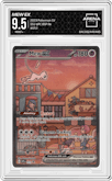 Mew ex from the 2023 Pokemon SV set featuring a Scarlet & Violet 151 Ultra Premium Collection parallel graded by Arena Club and given an overall grade of 9.5.