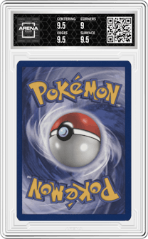 Mew from the 2000 Pokemon set featuring a Pokemon League parallel graded by Arena Club and given an overall grade of 9.5.