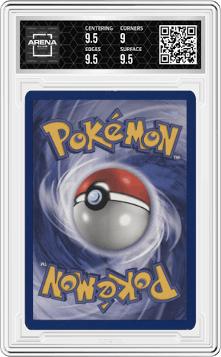 Mew from the 2000 Pokemon set featuring a Pokemon League parallel graded by Arena Club and given an overall grade of 9.5.