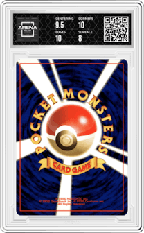 Pinsir from the 1997 Pokemon JPN set graded by Arena Club and given an overall grade of 8.5.