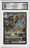 Greninja ex from the 2024 Pokemon SV set featuring a Shrouded Fable Greninja ex Special Illustration Collection parallel graded by Arena Club and given an overall grade of 10.