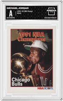 Michael Jordan from the 1991-92 NBA Hoops set graded by Arena Club and given an overall grade of 0.