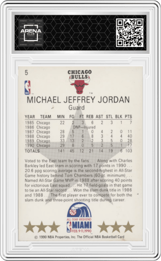 Michael Jordan from the 1990-91 NBA Hoops set graded by Arena Club.