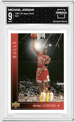 Michael Jordan from the 1993-94 Upper Deck  set graded by Arena Club and given an overall grade of 9.