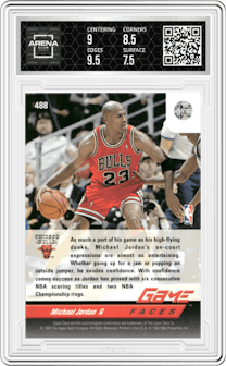 Michael Jordan from the 1992-93 Upper Deck  set graded by Arena Club and given an overall grade of 8.