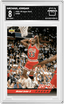 Michael Jordan from the 1992-93 Upper Deck  set graded by Arena Club and given an overall grade of 8.