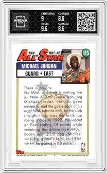 Michael Jordan from the 1992-93 Topps set graded by Arena Club and given an overall grade of 9.