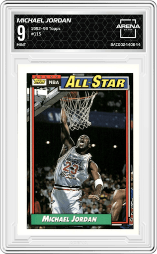Michael Jordan from the 1992-93 Topps set graded by Arena Club and given an overall grade of 9.