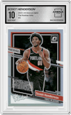 Scoot Henderson from the 2023-24 Donruss Optic set featuring a Holo parallel graded by Arena Club and given an overall grade of 10.