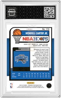 Wendell Carter Jr. from the 2023-24 Panini Hoops Premium Stock set featuring a Premium Green Prizm parallel graded by Arena Club and given an overall grade of 0.