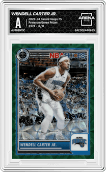 Wendell Carter Jr. from the 2023-24 Panini Hoops Premium Stock set featuring a Premium Green Prizm parallel graded by Arena Club and given an overall grade of 0.