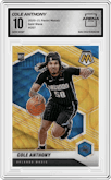 Cole Anthony from the 2020-21 Panini Mosaic set featuring a Gold Wave parallel graded by Arena Club and given an overall grade of 10.