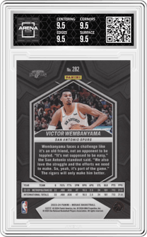 Victor Wembanyama from the 2023-24 Panini Mosaic set graded by Arena Club and given an overall grade of 9.5.