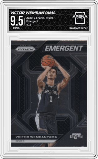 Victor Wembanyama from the 2023-24 Panini Prizm set graded by Arena Club and given an overall grade of 9.5.
