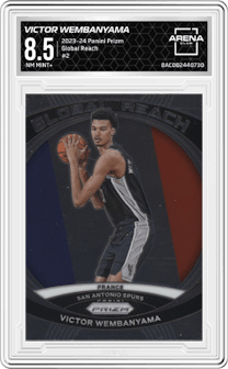 Victor Wembanyama from the 2023-24 Panini Prizm set graded by Arena Club and given an overall grade of 8.5.