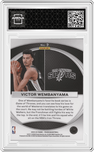 Victor Wembanyama from the 2023-24 Panini Prizm set graded by Arena Club.