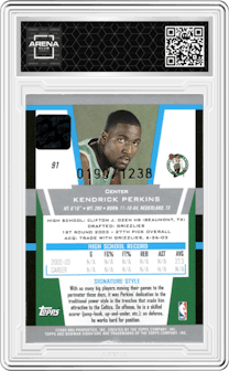 Kendrick Perkins  from the 2003-04 Bowman Signature set graded by Arena Club and given an overall grade of 0.