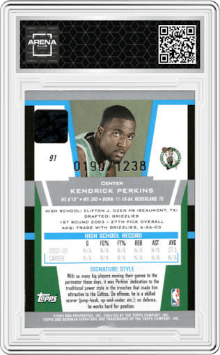 Kendrick Perkins  from the 2003-04 Bowman Signature set graded by Arena Club.