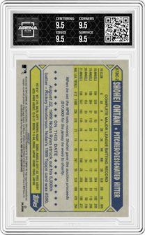 Shohei Ohtani from the 2022 Topps Chrome set graded by Arena Club and given an overall grade of 9.5.