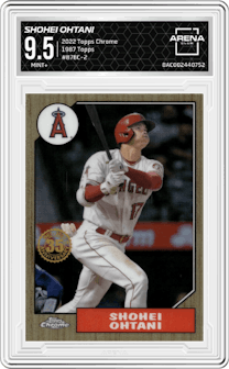 Shohei Ohtani from the 2022 Topps Chrome set graded by Arena Club and given an overall grade of 9.5.