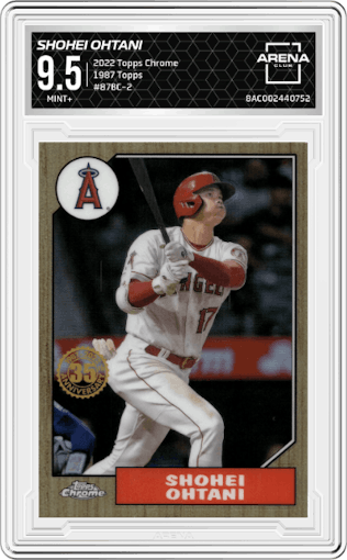 Shohei Ohtani from the 2022 Topps Chrome set graded by Arena Club and given an overall grade of 9.5.
