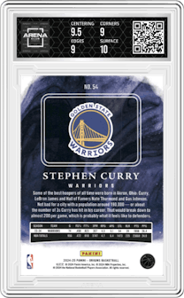 Stephen Curry from the 2024-25 Panini Origins set featuring a Orange parallel graded by Arena Club and given an overall grade of 9.5.