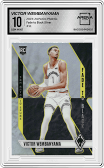 Victor Wembanyama from the 2023-24 Panini Phoenix set featuring a Silver parallel graded by Arena Club and given an overall grade of 10.