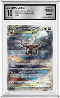 Darkrai VSTAR from the 2022 Pokemon SWSH JPN set graded by Arena Club and given an overall grade of 10.